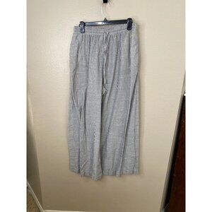Mustard Seed Womens Striped High-Waisted Wide-Leg Pants L Gray Cotton Blend